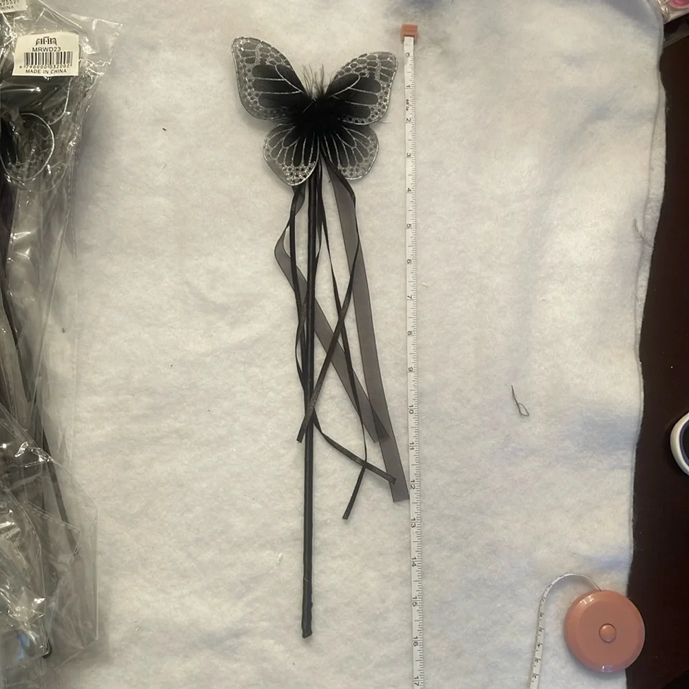 Black butterfly Fairy Wand Party Favors with Maribou and ribbons set of 20